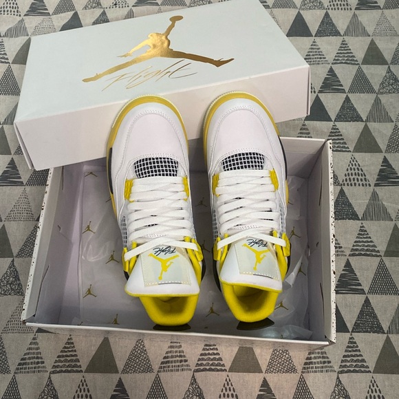 Air Jordan Aj4 Unisex Retro Sneakers White Orange Yellow - Picture 6 of 7